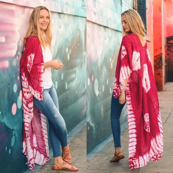 Tie Dye Long Kimono Wrap with Armholes - Picture 2 of 2